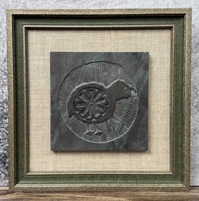 Southwestern Slate Relief Carving Of Quail
