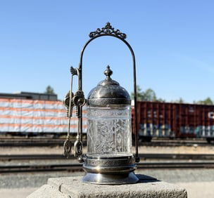 Victorian Silver Plate Glass Pickle Caster