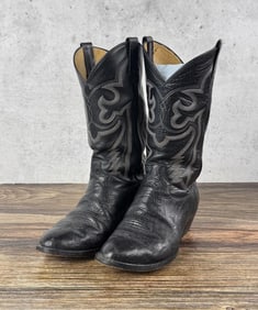 Vintage Black Leather Panhandle Slim Cowboy Boots