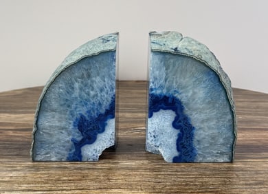 Polished Blue Agate Geode Bookends