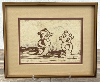 N. Young Mudheads Southwestern Woodblock Print