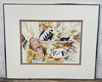 Secundino Sandoval Maize and Pots Watercolor