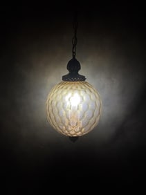 Mid Century Modern Amber Glass Swag Ball Lamp