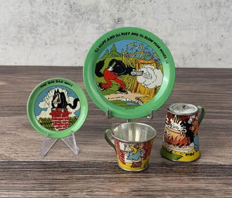 Ohio Art Tin Litho Three Little Pigs Dish Set