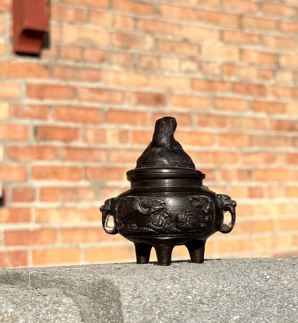 Antique Chinese Bronze Censer Incense Burner: 3 1/4" tall by 2 3/8" in diameter. Republic Period.