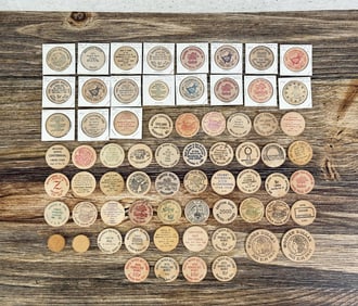 Collection of Wooden Nickel Tokens