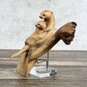 Carved Wood Otter Sculpture