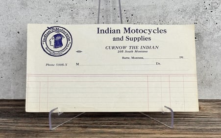 Butte Montana Indian Motorcycles Billhead