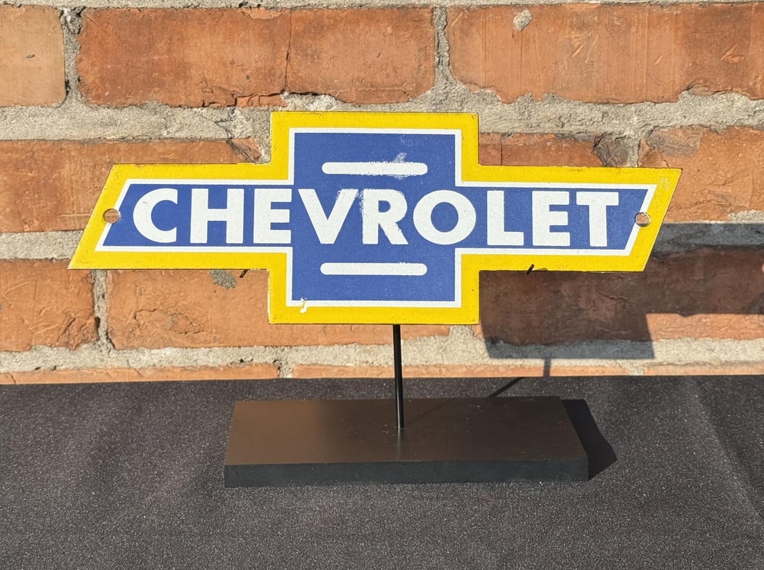 Porcelain Chevrolet Emblem Sign: Contemporary. 11 7/8" by 4 1/8"
