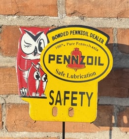 Porcelain Pennzoil License Plate Topper