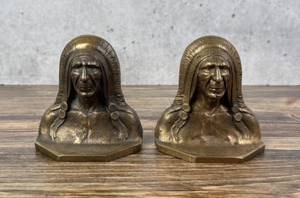 Pair of Cast Bronze Indian Chief Bookends