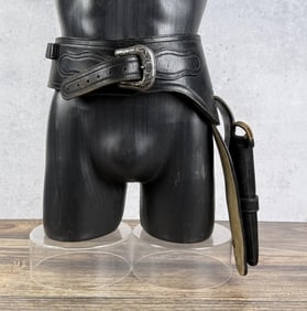 Cowboy Black Leather Gun Belt Pistol Holster Rig