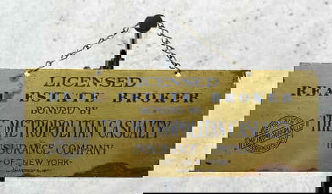 Real Estate Broker Metro Insurance Brass Sign