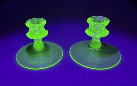 Uranium Depression Glass Candlesticks