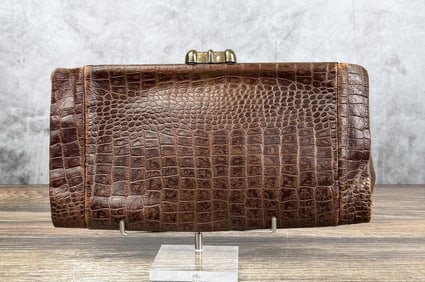 Victorian Alligator Print Clutch Purse Handbag