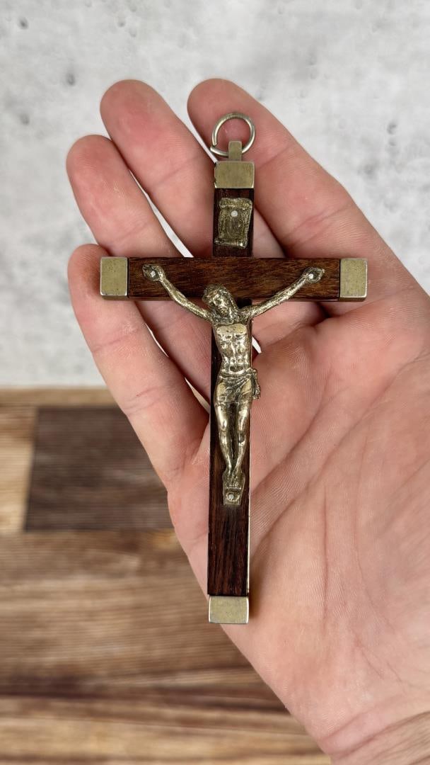 Large Italian Catholic Rosary Cross: 4 1/2" long by 2 3/8" wide.
