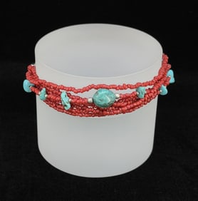 Red Coral Turquoise Heishi Bracelet