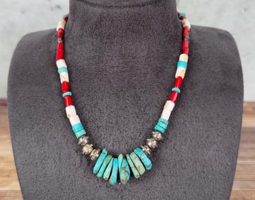 Santo Domingo Pueblo Turquoise Coral Necklace