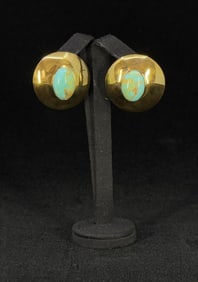 Samson Kee Navajo Brass Turquoise Earrings