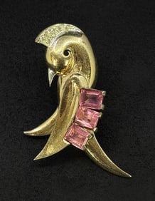 Pink Rhinestone Bird Costume Jewelry Brooch