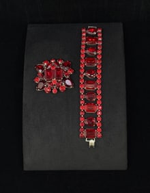 Ruby Red Rhinestone Costume Jewelry Suite