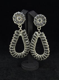 Zuni Petit Point Sterling Silver Onyx Earrings