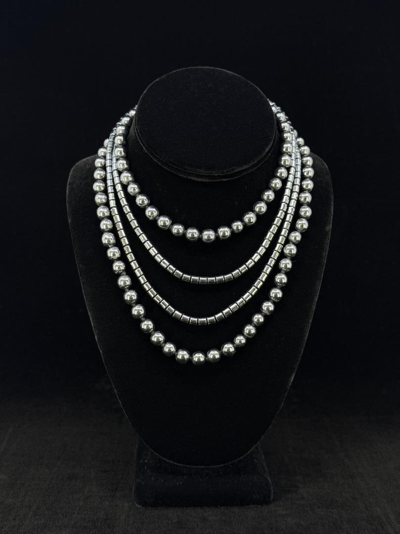 Pair Of Hematite Bead Necklaces: 15 1/2" long.