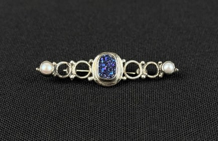 Sterling Silver Druzy Agate Brooch