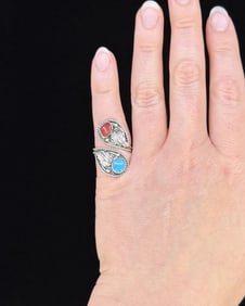 Navajo Sterling Silver Turquoise Coral Ring