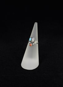 Navajo Sterling Silver Turquoise Coral Ring