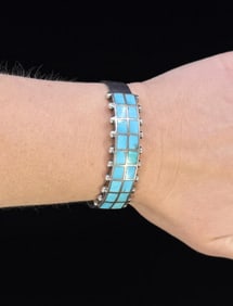 Zuni Inlaid Sterling Silver Turquoise Bracelet
