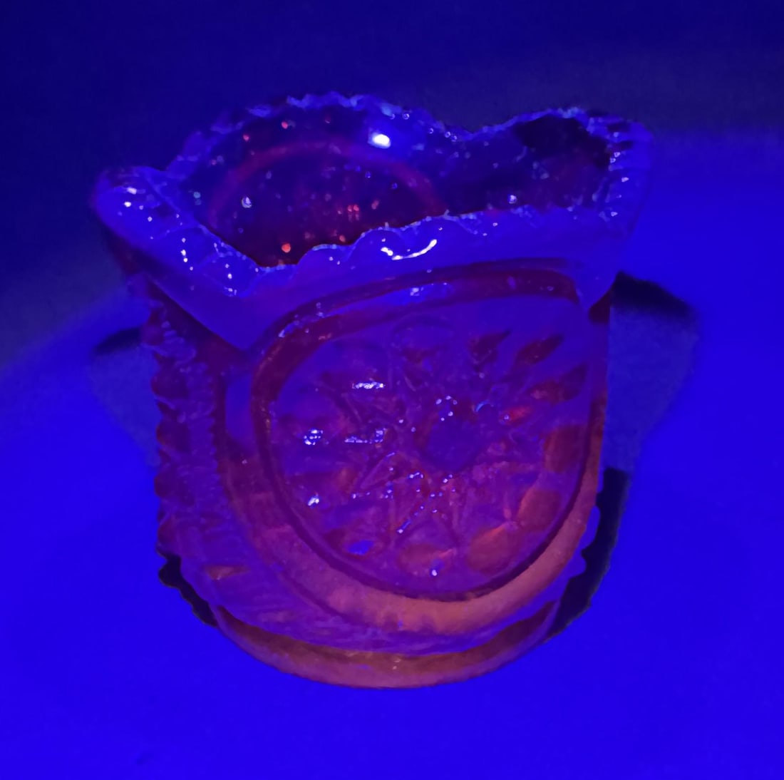 Amberina Cadmium Glass LE Smith Toothpick Holder: 2" tall, 2" diameter.