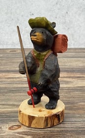 Montana Pines Carved Wood Fishing Bear