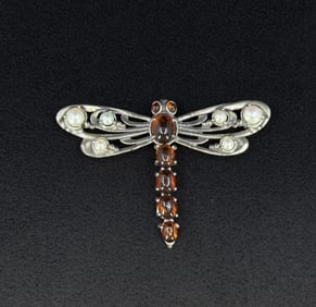Sterling Silver Amber Dragonfly Brooch