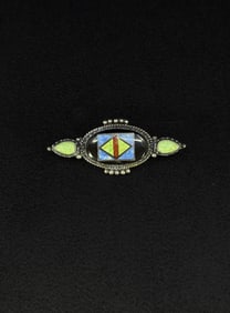 Zuni Inlaid Sterling Silver Brooch