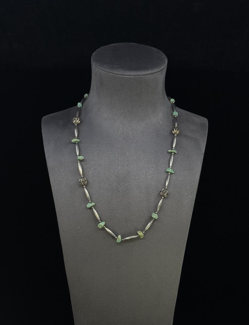 Navajo Sterling Turquoise Bench Bead Necklace (1 of 3)