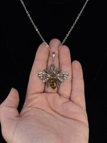 Sterling Silver Amber Honey Bee Necklace