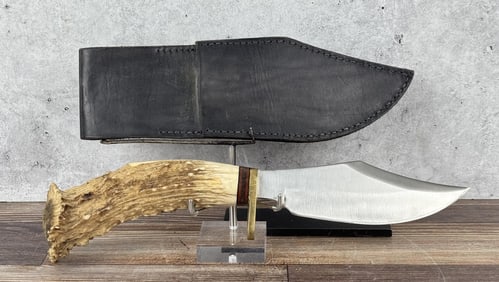Custom Made Elk Horn Handle Hunting Knife
