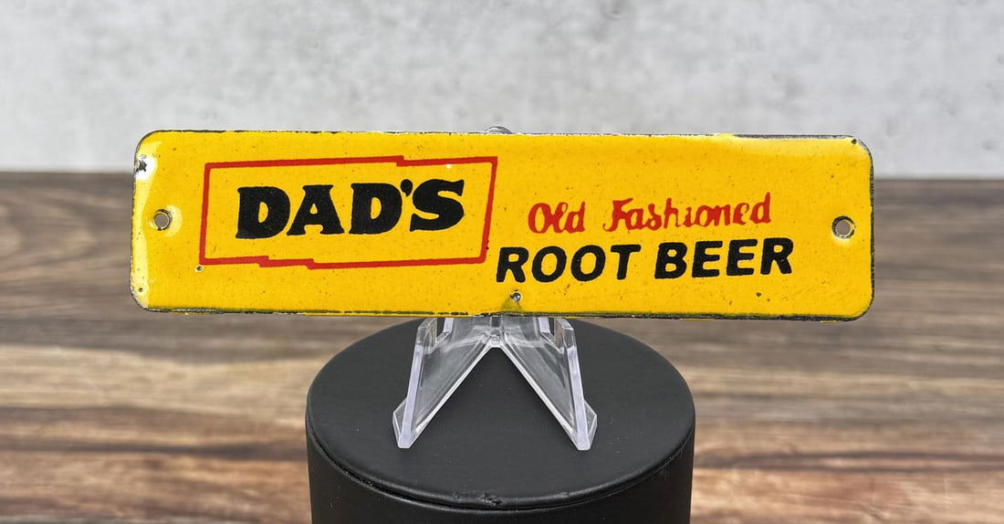 Dads Root Beer Porcelain Door Push Sign: 1 1/2" by 6". Contemporary Manufacture.