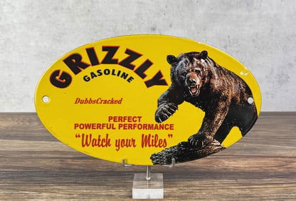 Grizzly Gasoline Montana Porcelain Sign