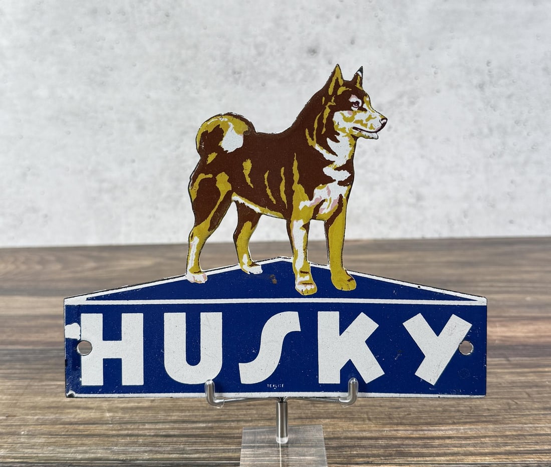 Porcelain Husky Oil Dog Sign: Contemporary. 8" by 6 1/4"