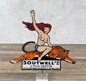 Porcelain Boutwells Cycle Center Naked Lady Sign