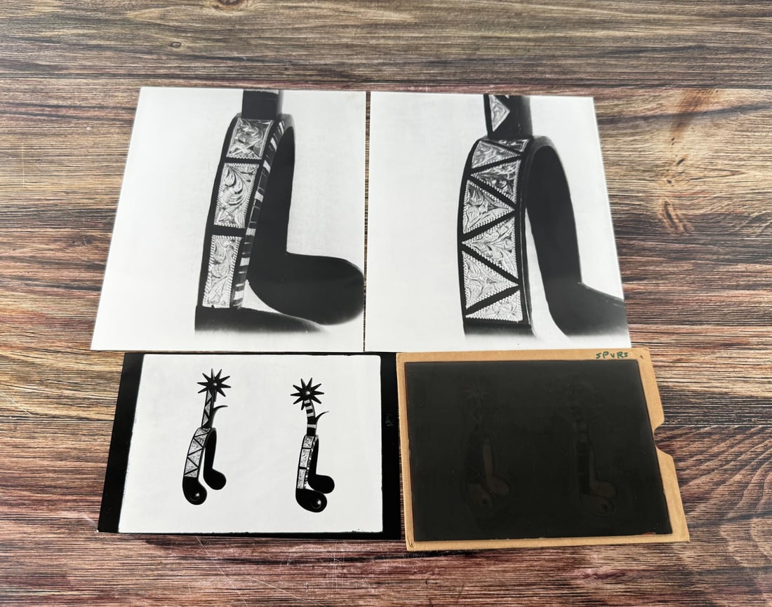 Glass Plate Negative Of August Buermann Spurs: Lot includes three photos made from the plate