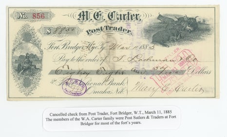 Mary Carter Fort Bridger Wyoming Territory Check
