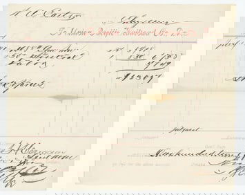 W.A. Carter 1877 Omaha Stockyards Receipt