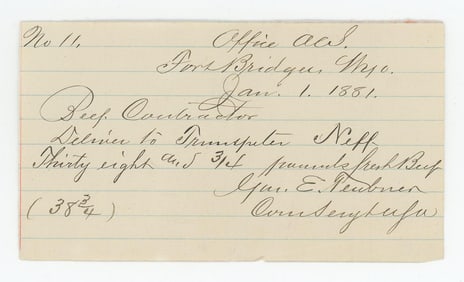 Fort Bridger Wyoming Territory Beef Order