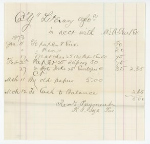 Fort Bridger Wyoming Territory Account Ledger