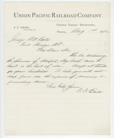 1872 Union Pacific Railroad Letterhead
