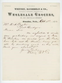 1873 Whitney & Bauserman Omaha Nebraska Letterhead