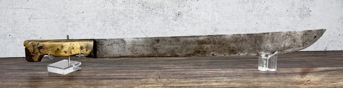 Spanish Colonial Horn Handled Machete: Marked EM with Rampant Horse. 26" long.